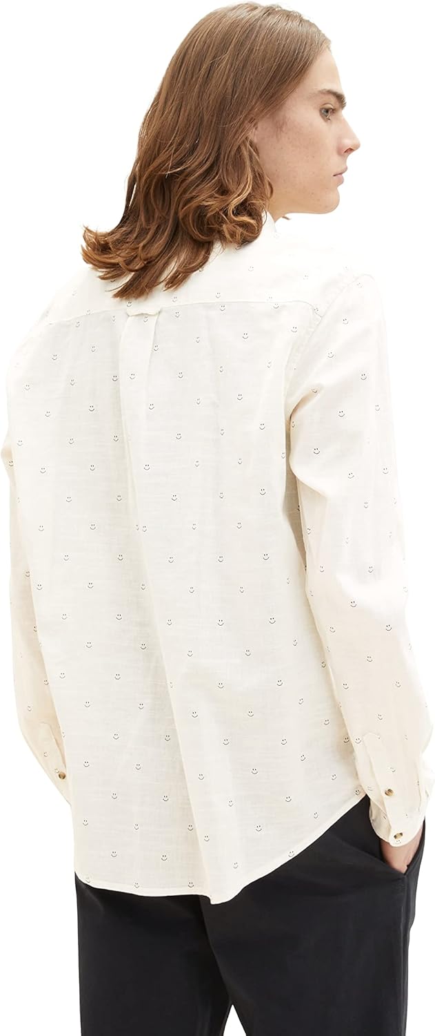 TOM TAILOR Denim Herren Hemd mit Muster M 31384 - White Smiley Print, M 31384 - White Smiley Print