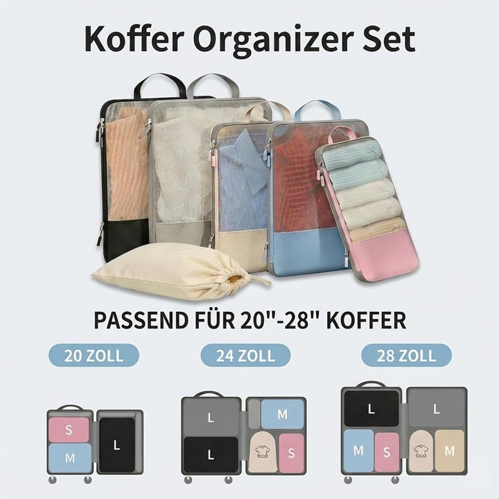 Koffer Organizer, 6er Set Multicolor Packing Cubes Kompression mit Langgriff, Packwürfel für Reise B