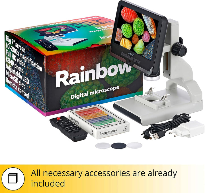 Levenhuk Rainbow DM700 LCD Digitales Drahtloses Mikroskop mit 17,8-cm-LCD-Bildschirm, 10- bis 200-Fa