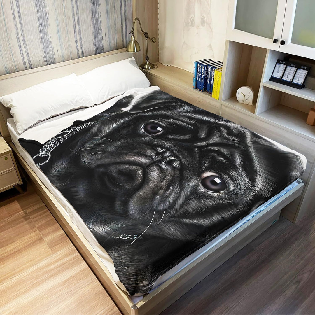 YISUMEI Decke Schwarzer Mops Kuscheldecken Weich Flanell Fleecedecke Bettüberwurf(125x150cm) 125 x 1