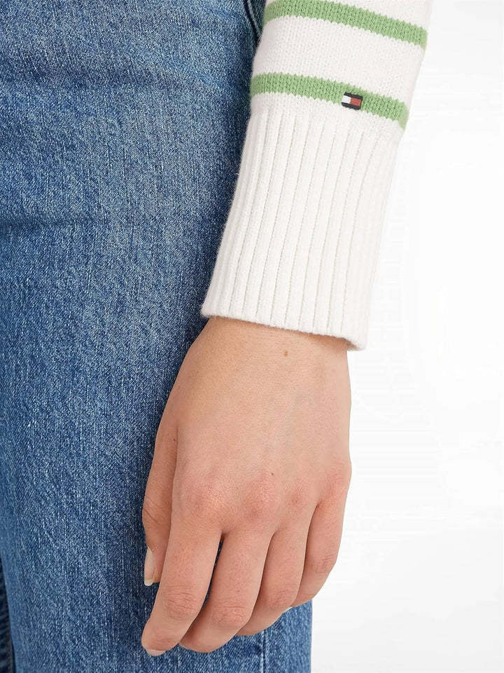 Tommy Hilfiger Damen Pullover 1985 Strickpullover M Breton Stp/ Ecru/ Spring Lime, M Breton Stp/ Ecr