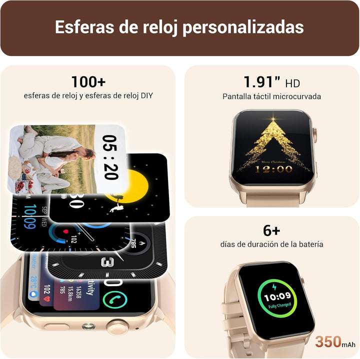 IOWODO Smartwatch Herren Damen 2025 | Bluetooth Anrufe & LED-Leuchte | SpO2 & Schlafüberwachung | 35