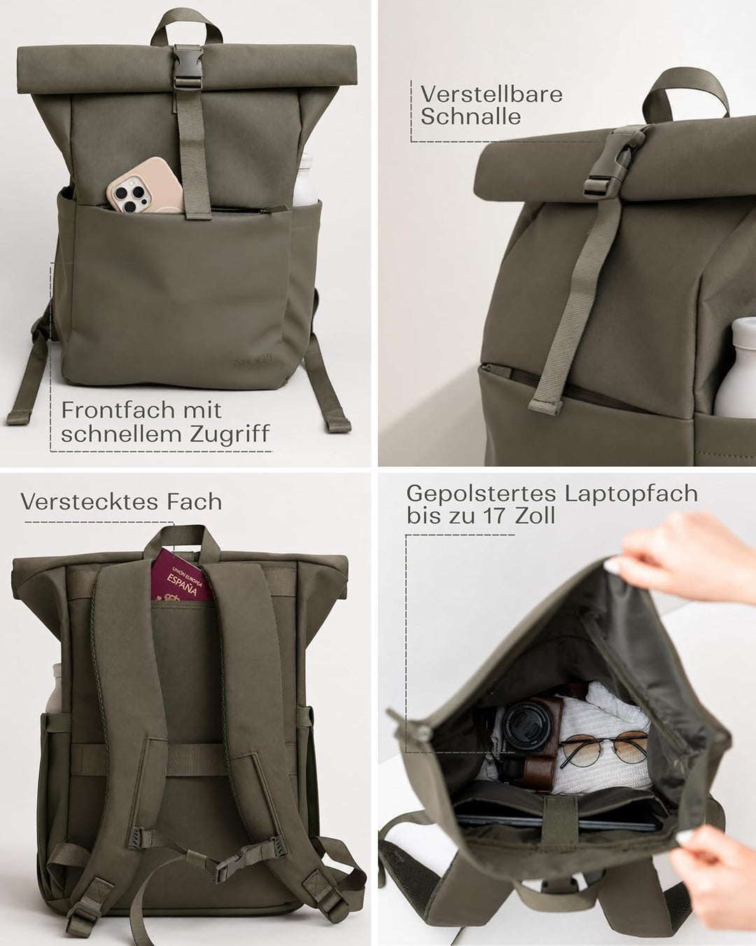 SVOLTA Rolltop Rucksack Damen und Herren - Reiserucksack 25L Wasserabweisend - Stylische Laptop Ruck