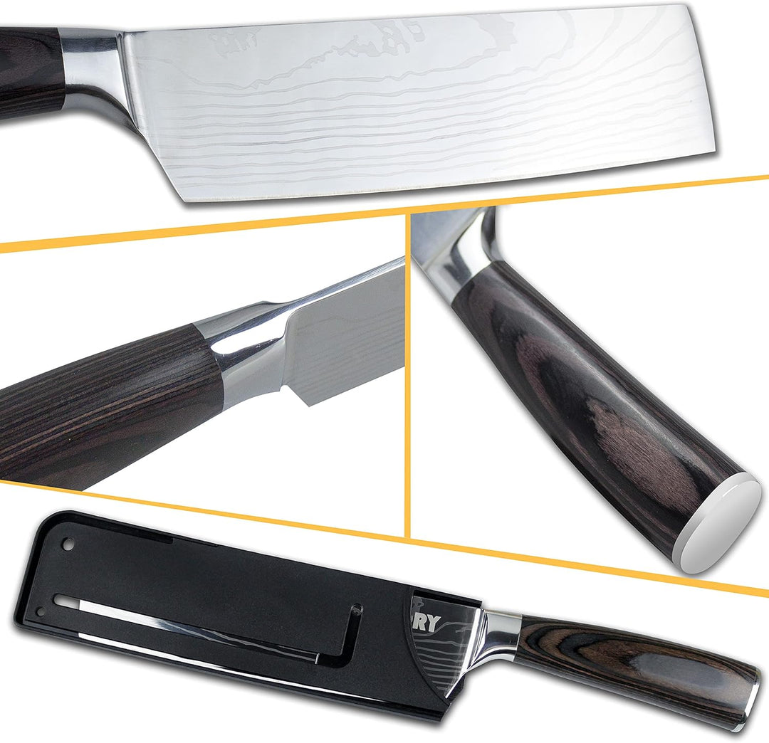 Kitory Japanisches Nakiri Messer 17 cm Klinge, Kochmesser Profi Küchenmesser mit Klingenschutz, Hoch