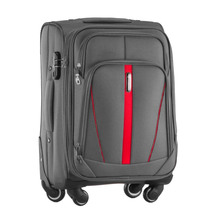 DIAMOND Weichschalen-Kabinenkoffer S 20" – Grau, Codura 1200D, 360° Rollen, Zahlenschloss, Erweiterb
