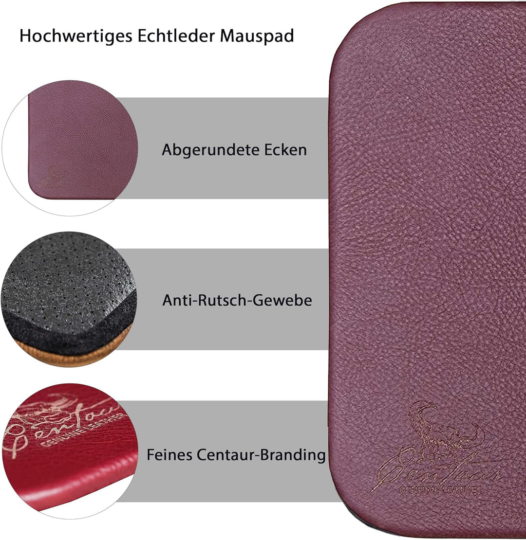 Centaur - Hochwertiges Leder Mousepad 25x18 cm (Weinrot), Weinrot