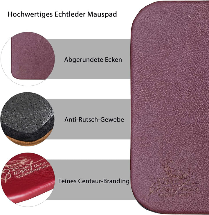 Centaur - Hochwertiges Leder Mousepad 25x18 cm (Weinrot), Weinrot