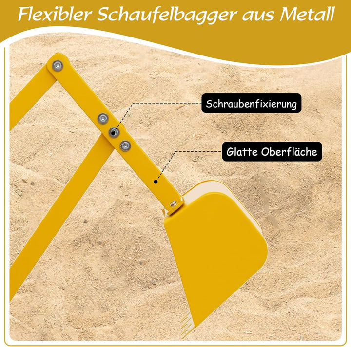 GOPLUS Sitzbagger Kinder, Aufsitzbagger mit 360° drehbarem Sitz, Sandkastenbagger aus Metall mit Sch