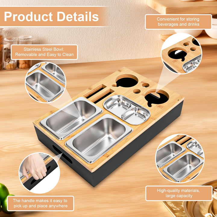 Couchbar Snackbox Schwarz Mit Snackschalen Aus Edelstahl Sofa Tablett Geeignet für Wohnzimmer, Sofa,