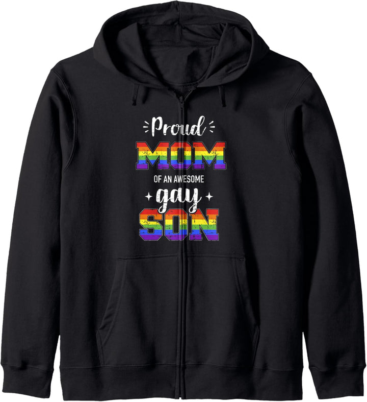 Stolze Mutter von schwulem Sohn mit Regenbogen Pride Month Kapuzenjacke