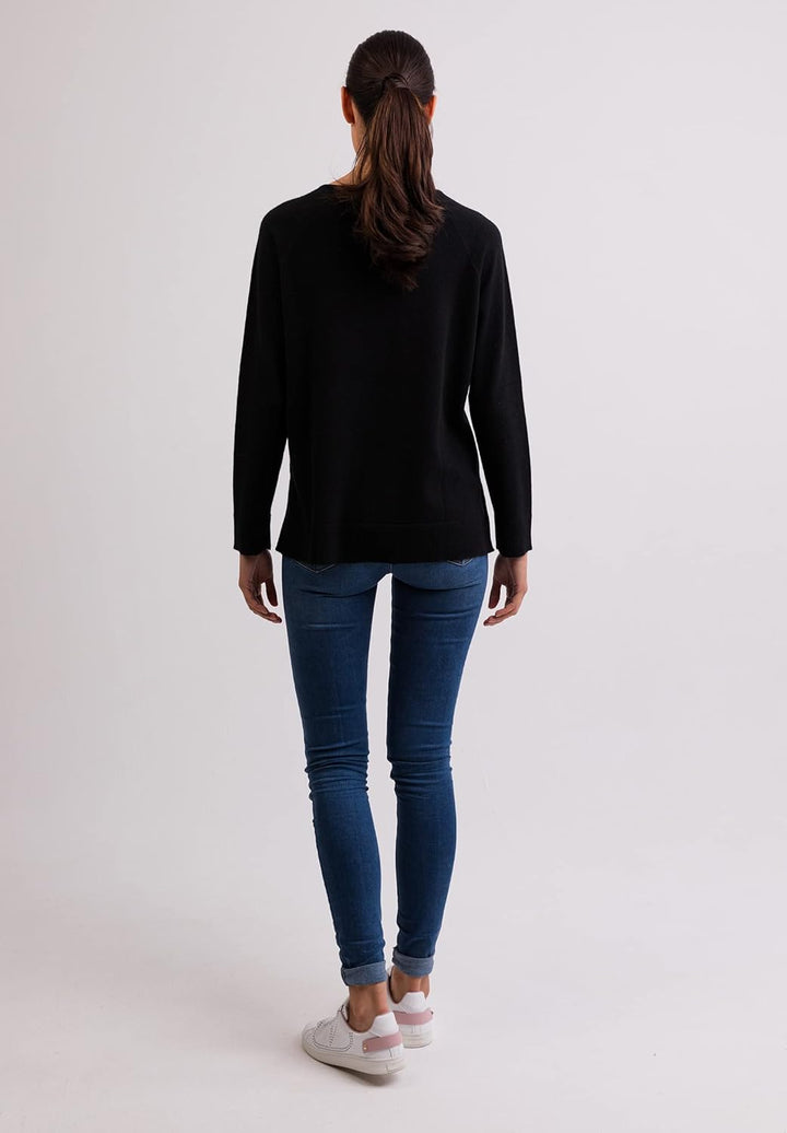 100% Kaschmir Damen Pullover mit geradem Schnitt und Seitenschlitz | Sweater V-Ausschnitt 2-fädig S