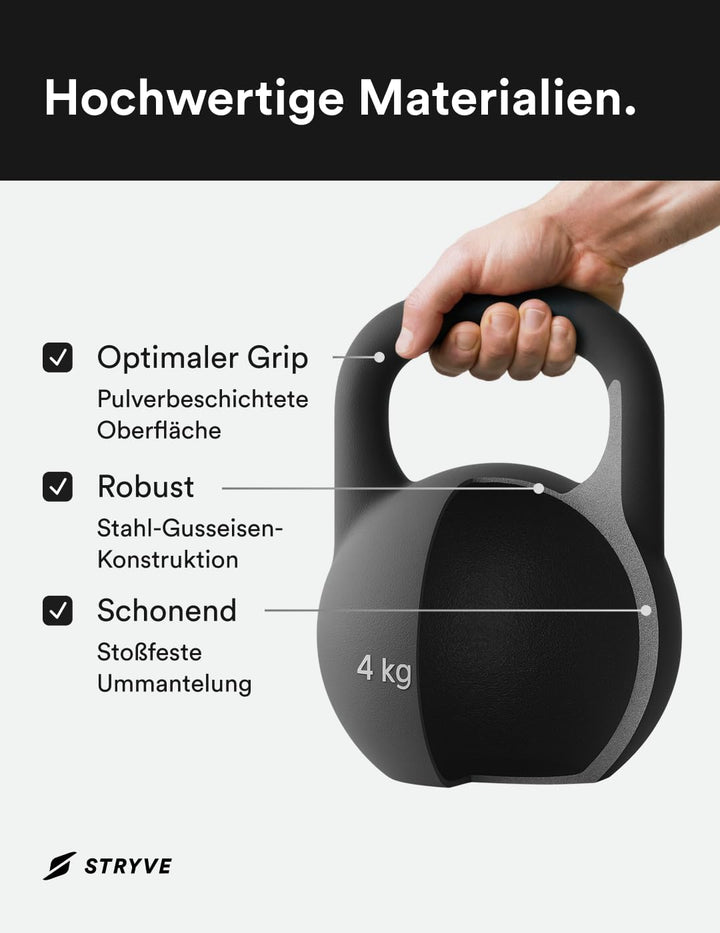 STRYVE Competition Kettlebell 4-16 Kg, hochwertige Kugelhantel aus Gusseisen inkl. Trainingsplan 10
