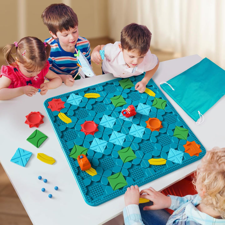 burgkidz Logischer Strassenbauer Brettspiel für Kinder 4 5 6 7 8 Jahre, 56 x 56 cm Grosses Spielbret