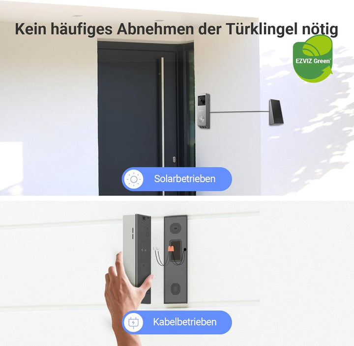 EZVIZ Video Türklingel mit 2K &amp; 1080p Doppelkamera, Kabellose Türklingel mit Solarpanel, Personenerk