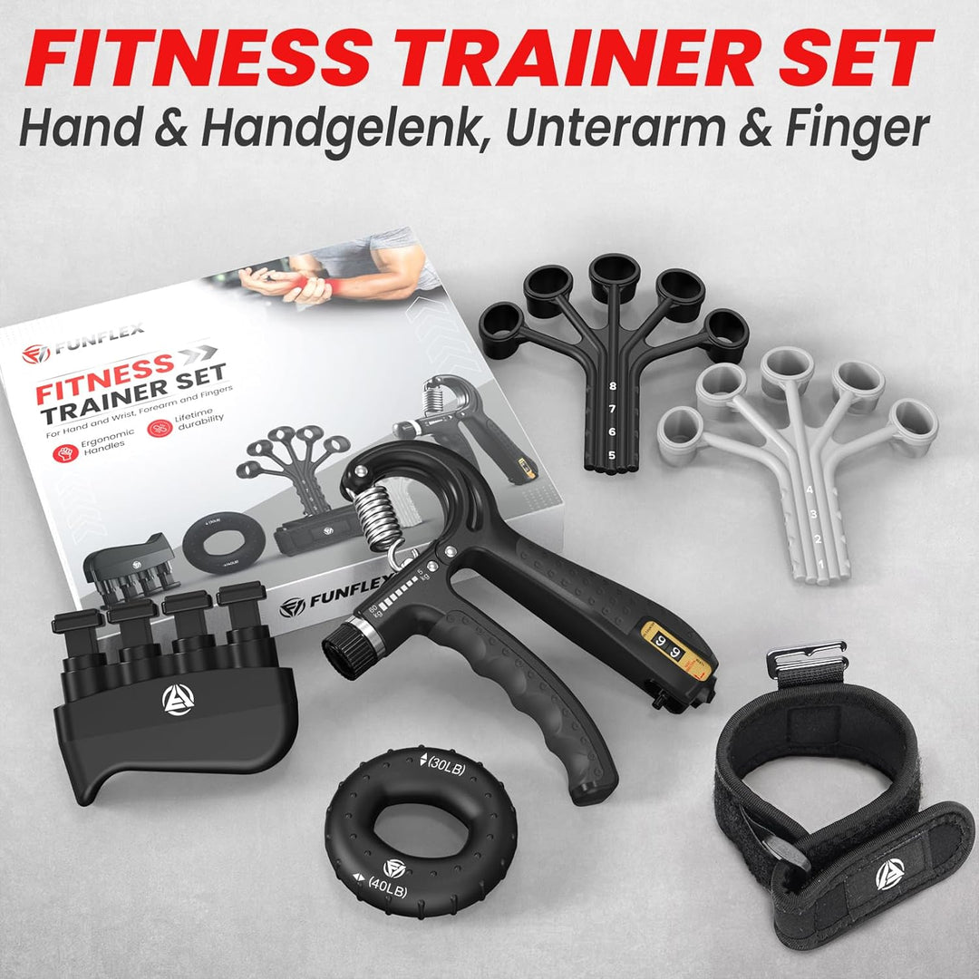 Handtrainer Fingertrainer, Griffkraft Trainer Set, Verstellbarer Unterarmtrainer, Finger Trainer, Un