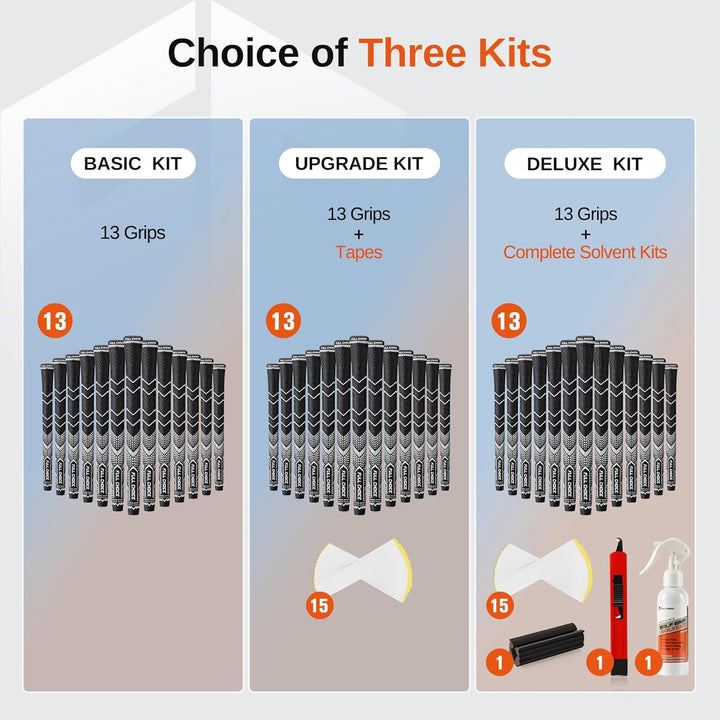 Full Choice Rubber Golf Grips 13 Pack, High Traction, Non-Slip, Advanced Texture, Choose from 13 Gri