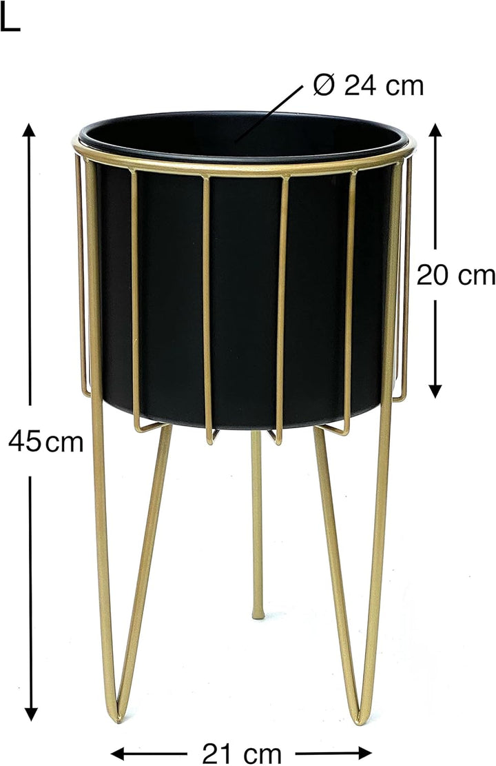 DanDiBo Blumenhocker mit Topf Metall Gold Schwarz Rund 3er Set Blumenständer 96039 Blumensäule Moder