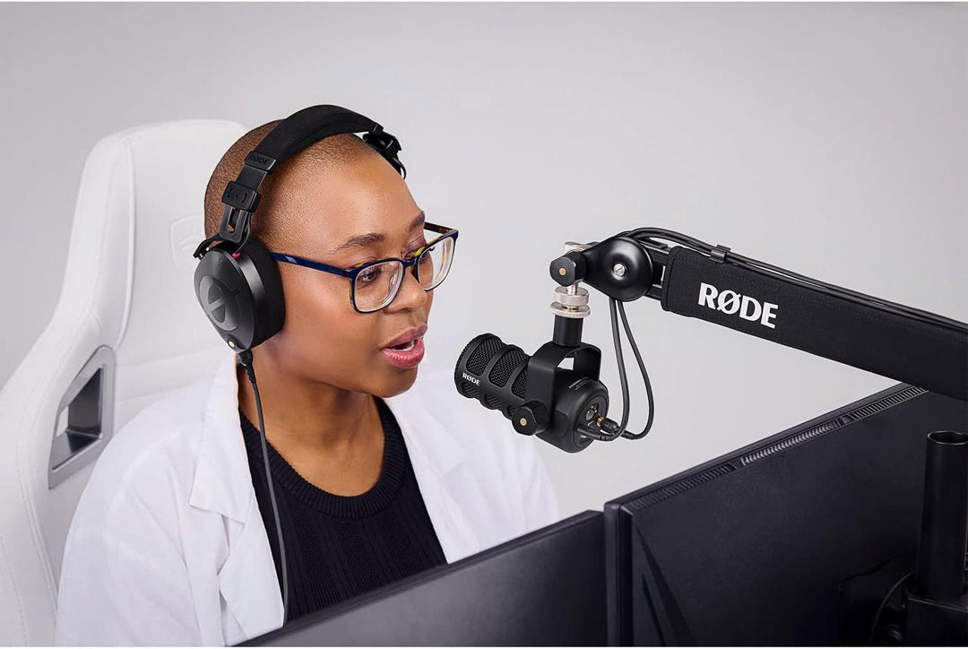 Rode Podmic USB XLR Sprecher-Mikrofon + keepdrum MS138 Gelenkarm Stativ Schwarz Podmic USB Schwarz,