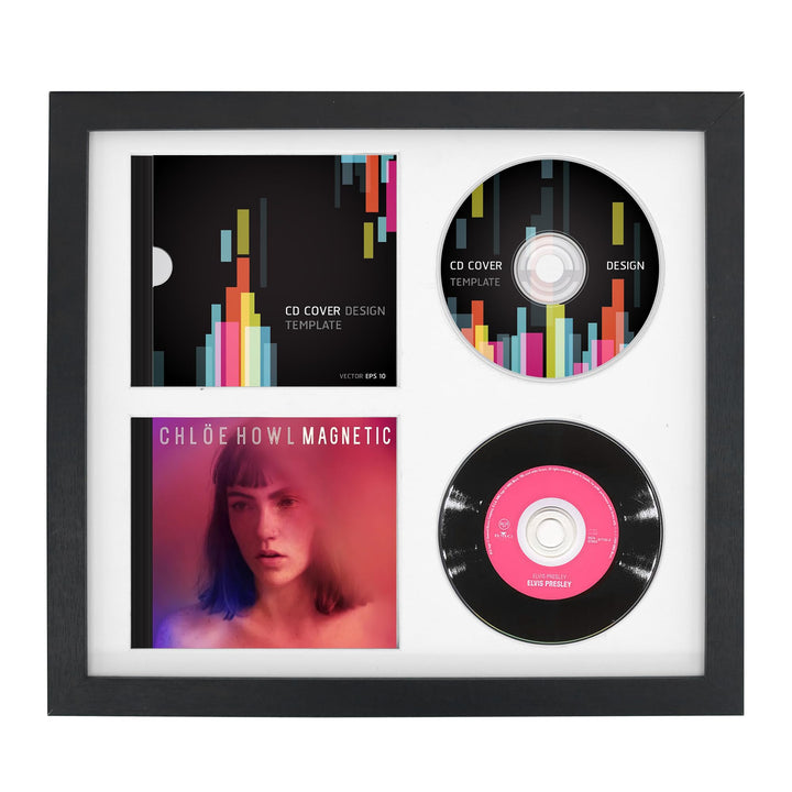 Doppel-CD Musikrahmen Schaukasten Display 36x32,5 cm Disc und CD Box Echtglas mit Eva Schaum und Tis