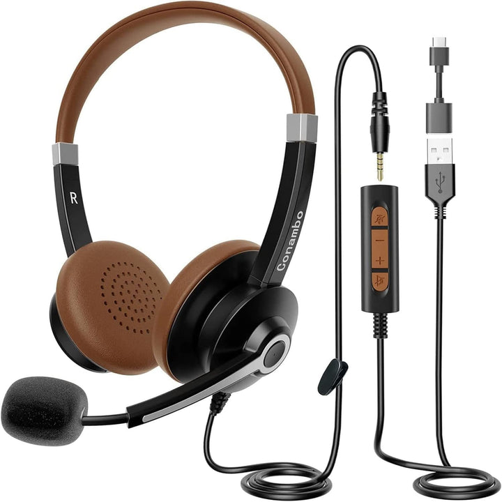 USB Headset mit Mikrofon, Geräuschunterdrückung, Stereoklang, Lautstärkeregelung, 3,5 mm/USB-A/USB-C