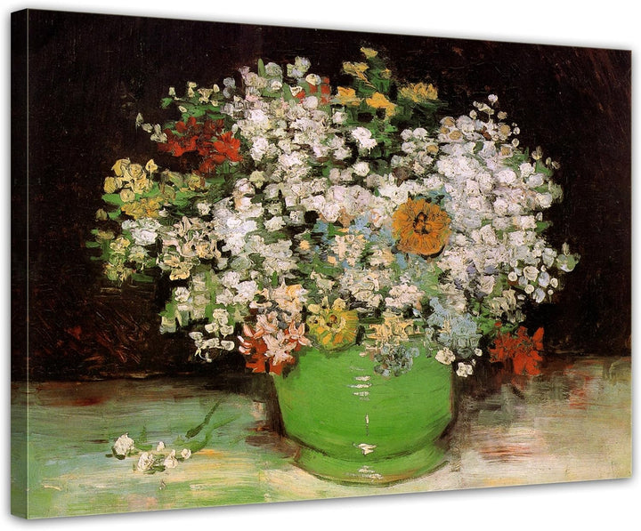 Bilderdepot24 Bild auf Leinwand | Vincent van Gogh Vase mit Zinnias und anderen Blumen in 60x50 cm a