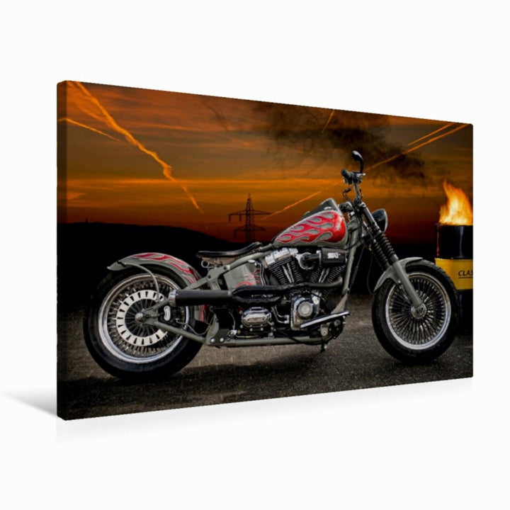 Premium Textil-Leinwand 75 x 50 cm Quer-Format Harley-Davidson Fat Boy Softail Bobber | Wandbild, HD