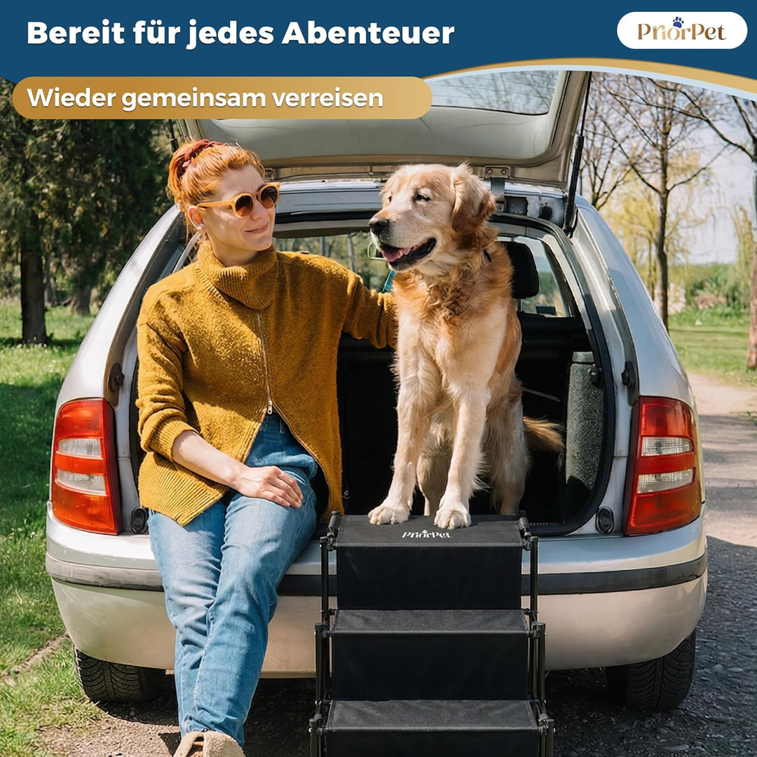 Hundetreppe Auto Klappbar – Leicht & Verstellbar 53–81 cm für SUV & Kombi – Hunderampe Alternative f