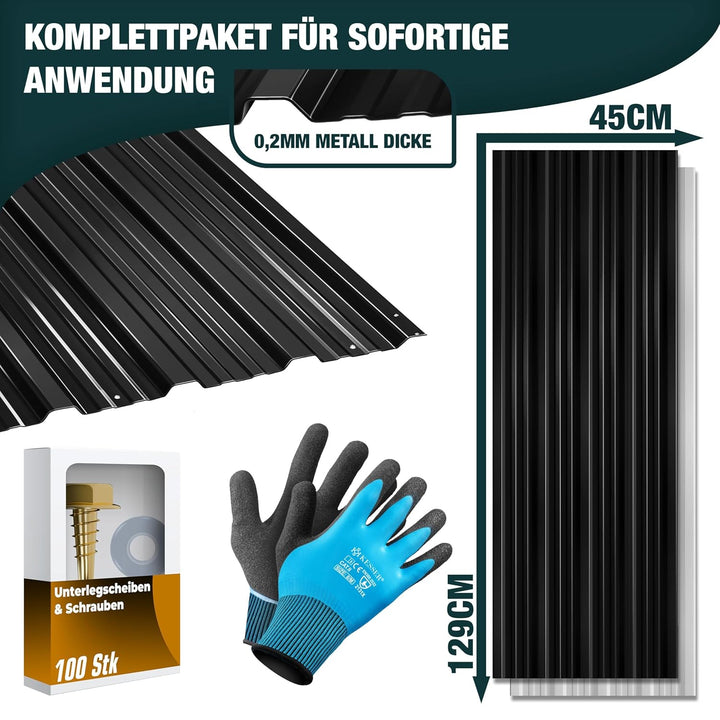 KESSER® 12 Stück Trapezblech Profilblech Set 129x45cm, 7 m² Dachblech verzinkter Stahl 0,25mm, Dachp