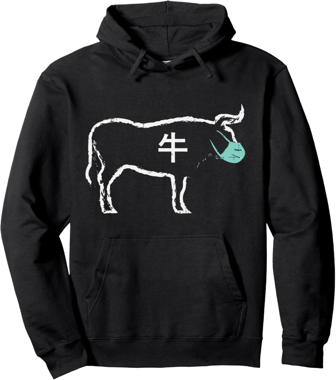 Ox Chinese Character Mask Chinese New Year Quarantine Gift Pullover Hoodie