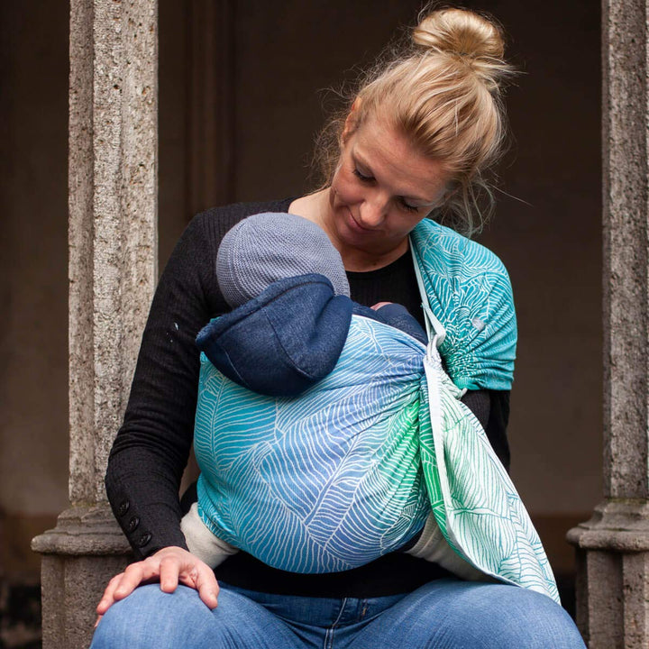 Hoppediz Ring-Sling, Baby-Tragetuch ab Geburt, 100 % kbA-Baumwolle, Design Grenada creme, Grenada cr