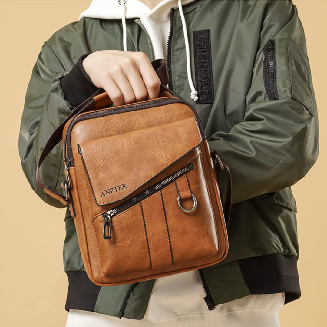 ANPTER Umhängetasche Herren Schultertaschen Herrentasche Ledertasche Shoulder Bag Seitentasche Cross