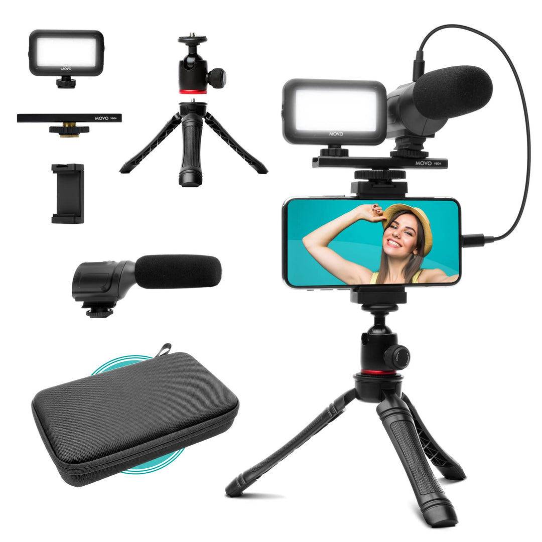 Movo uVlogger - Android/USB-C kompatibles Vlogging-Set für Handy-Video-Set, Zubehör: Handy-Stativ, H