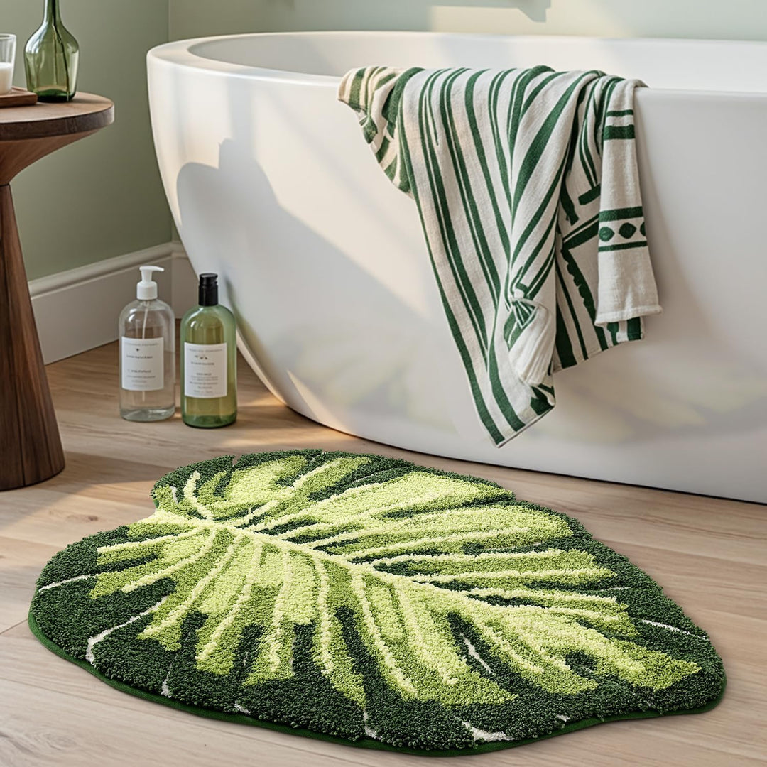 DEXI Badezimmerteppich 60 x 80 cm, Badematte rutschfest Absorbierende mit Monstera Pflanzenmuster, B