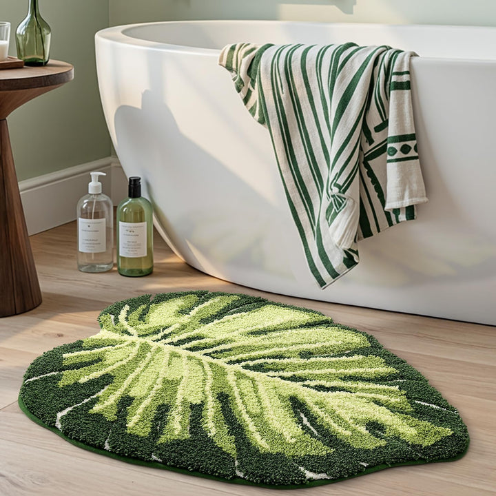 DEXI Badezimmerteppich 60 x 80 cm, Badematte rutschfest Absorbierende mit Monstera Pflanzenmuster, B