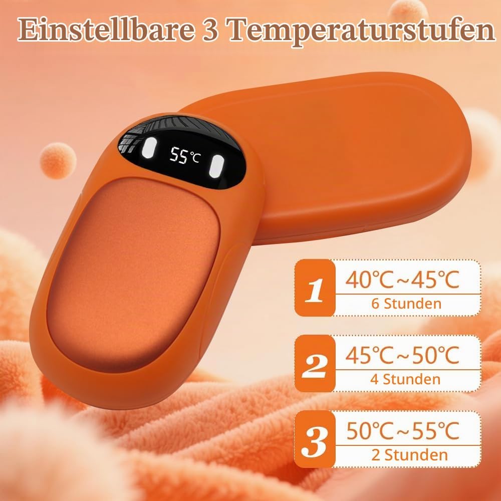 Handwärmer Elektrisch 2er Pack, 4000mAh Wiederaufladbar mit LED-Display &amp; 3 Heizstufen, Magnetische