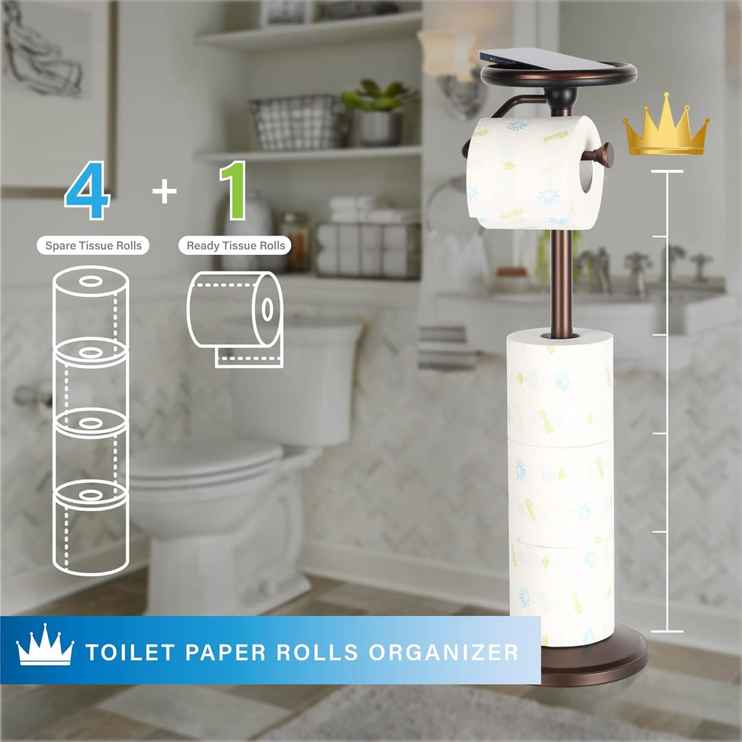 ZCCZ Toilettenpapierhalter freistehend mit Regal, Badezimmer Tissue Roll Spender Stand für Reserve L