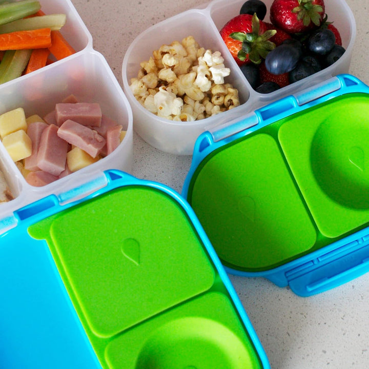 b.box - Frischhaltedose mit zwei versiegelten Fächern und Silikonmaterial, wiederverwendbare Snackbo