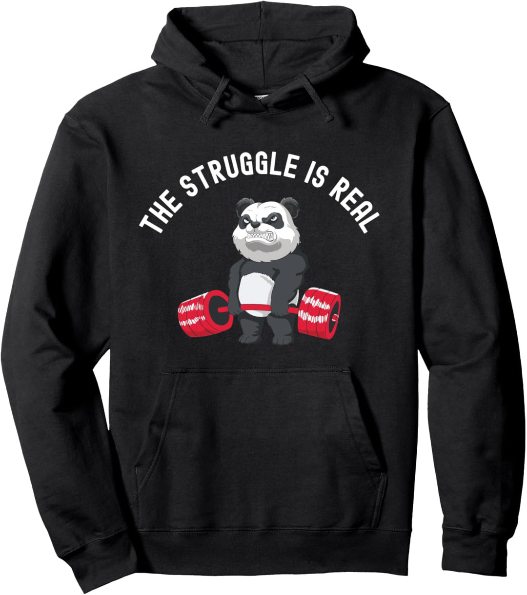 The Struggle Is Real Lustiger Panda zum Gewichtheben Pullover Hoodie