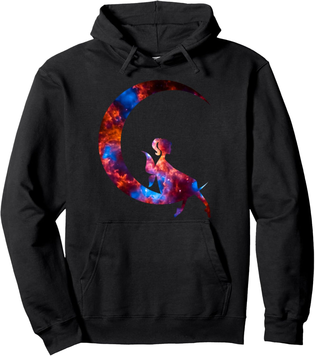 Fee mit Feenflügeln auf dem Halbmond sitzend Sternenhimmel Pullover Hoodie