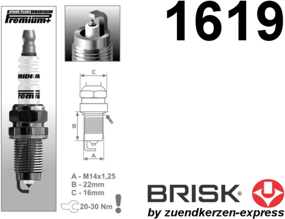 Brisk Iridium Premium+ Plus P1 1619 Zündkerzen, 4 Stück