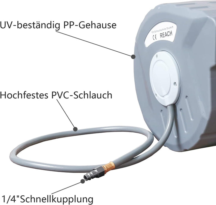 Izrielar 20+2m Druckluftschlauch Aufroller Automatisch, Schlauchaufroller mit 1/4'' Anschluss, Autom