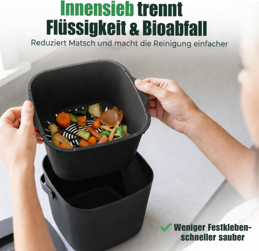 YourCasa Biomülleimer Küche 4L - Komposteimer mit herausnehmbarem Sieb & Deckel - geruchsdicht, spül