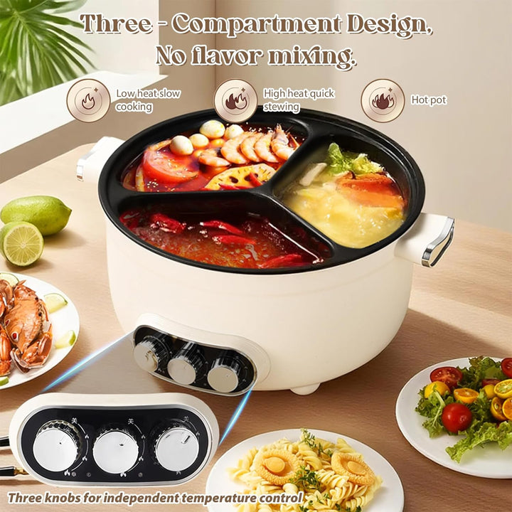 Hot Pot Elektrisch, 5.3L Elektrischer Kochtopf, 1000W Multifunktionale Bratpfanne Antihaft-Suppentop