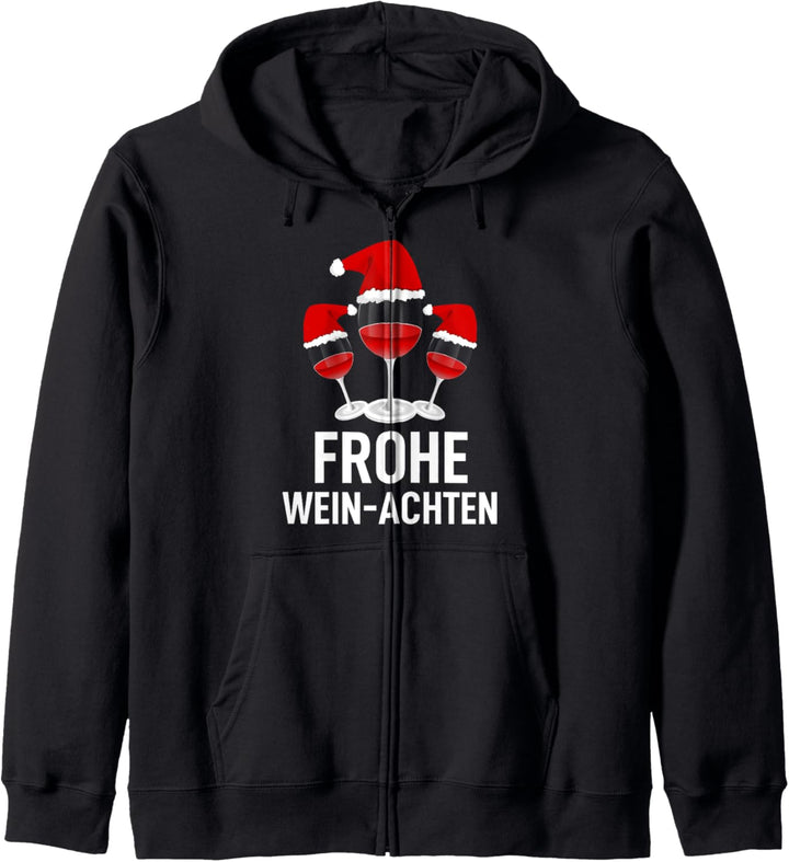 Frohe Weihnachten Wein Rotwein Weinglas mit Weihnachtsmütze Kapuzenjacke