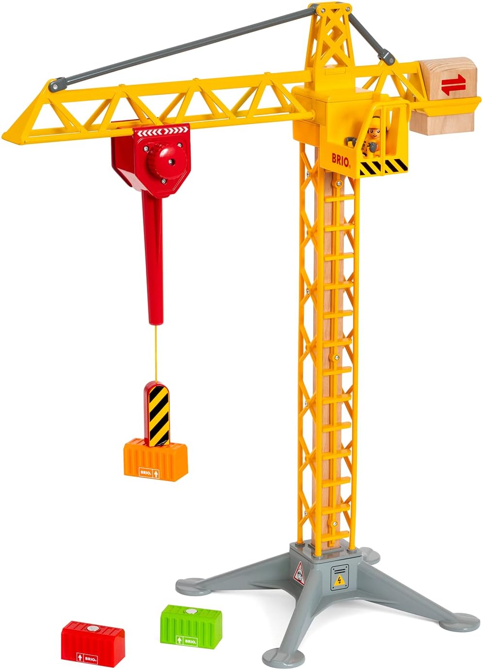 BRIO World 33835 Grosser Baukran mit Licht & World 33884 Batterie-Dampflok mit Wassertank - Lokomoti