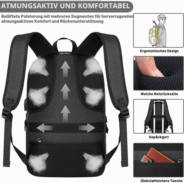 AMBOR Laptop Rucksack Herren, 17,3 Zoll Business Wasserdichter Rucksack Tasche mit USB Port&Schloss