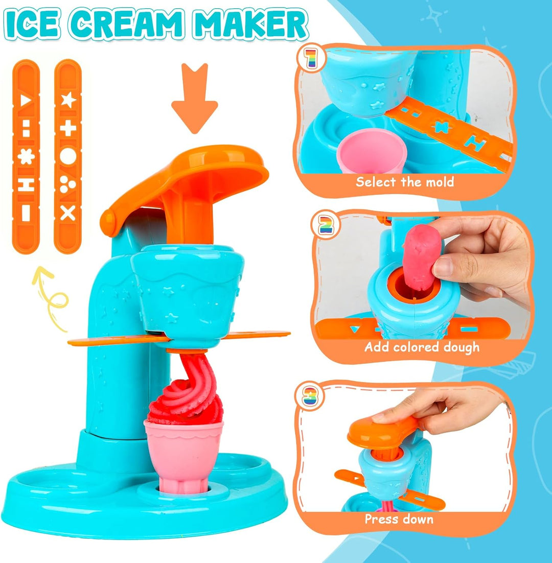 Knetwerkzeug, Knete Zubehör Kitchen Creations Spielset mit 12 Dosen, Knete Eismaschine Nudelmaschine