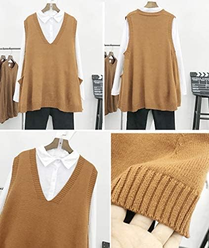 Janein Damen Pullunder ärmellos V Ausschnitt Stricken Weste Oversize Strickweste Beheizbare Tank Top