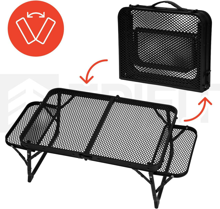 MalTec Reisetisch Klappbarer Campingtisch im Koffer mit Seitenablagen FLIP 70 Schwarz