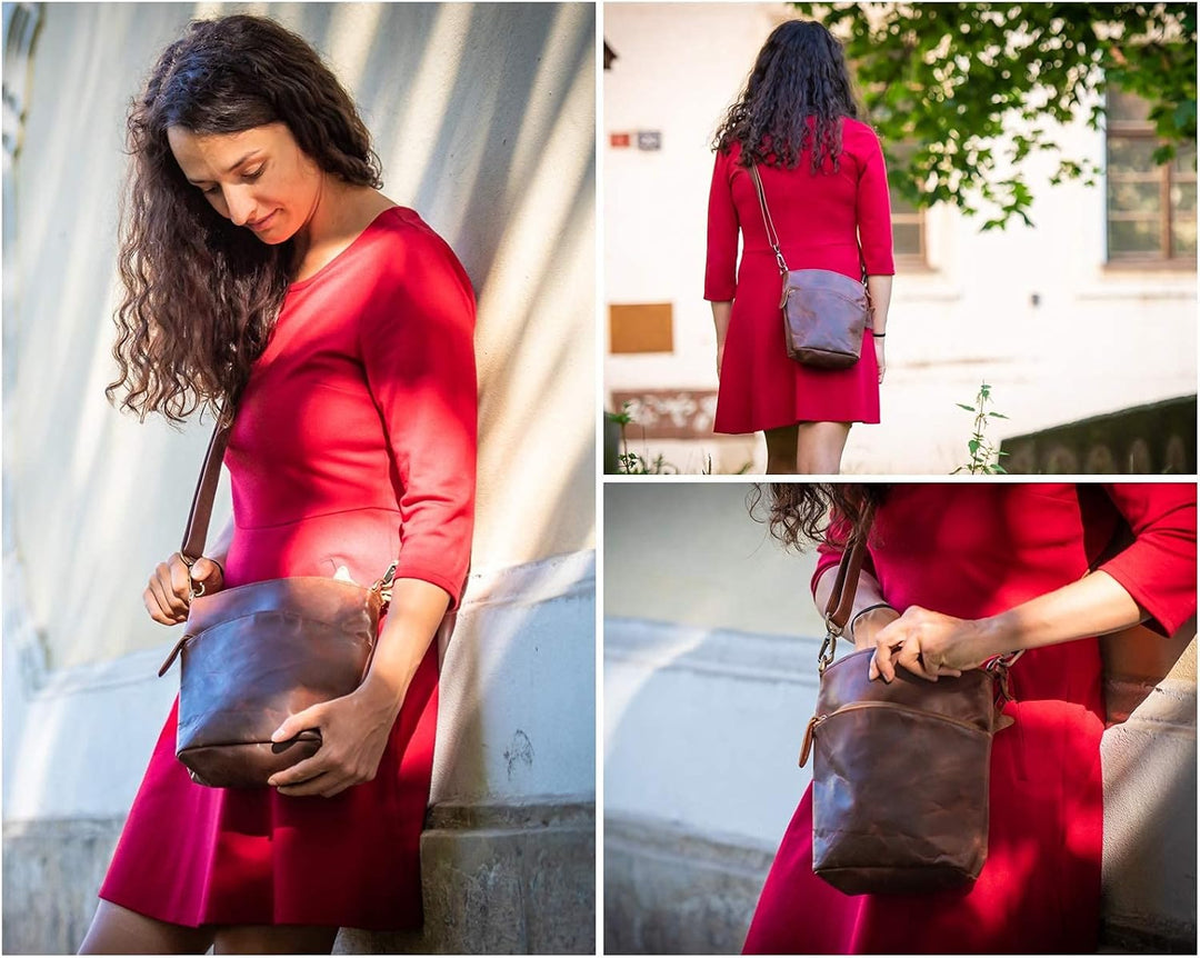LECONI kleine Umhängetasche Damen Schultertasche Handtasche Freizeittasche Damentasche Ledertasche v
